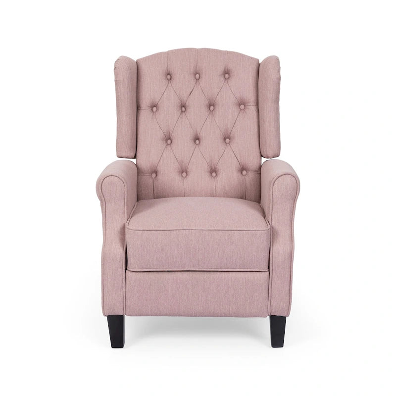 Modern Wingback Push-Back Recliner with Button-Tufted Back & Birch Legs