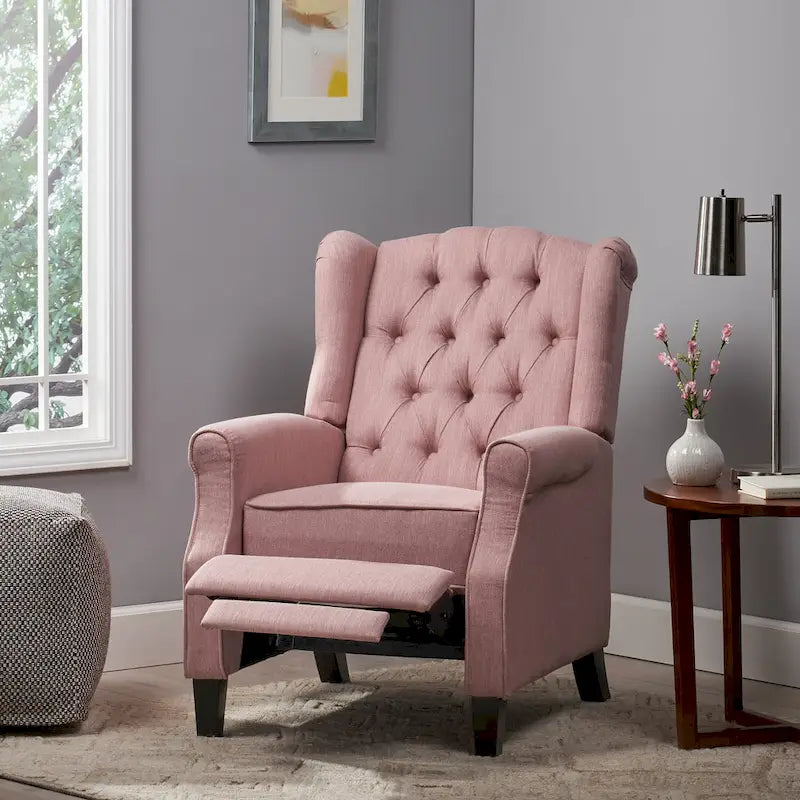Modern Wingback Push-Back Recliner with Button-Tufted Back & Birch Legs
