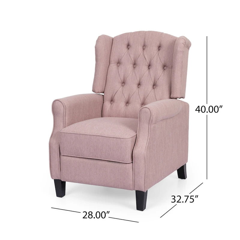 Modern Wingback Push-Back Recliner with Button-Tufted Back & Birch Legs