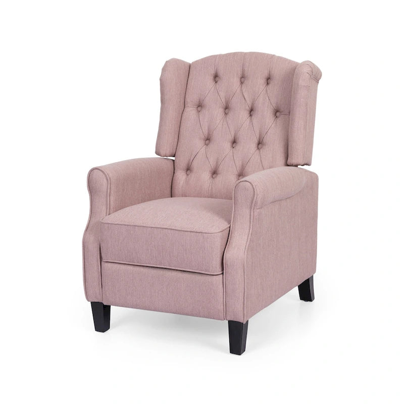Modern Wingback Push-Back Recliner with Button-Tufted Back & Birch Legs