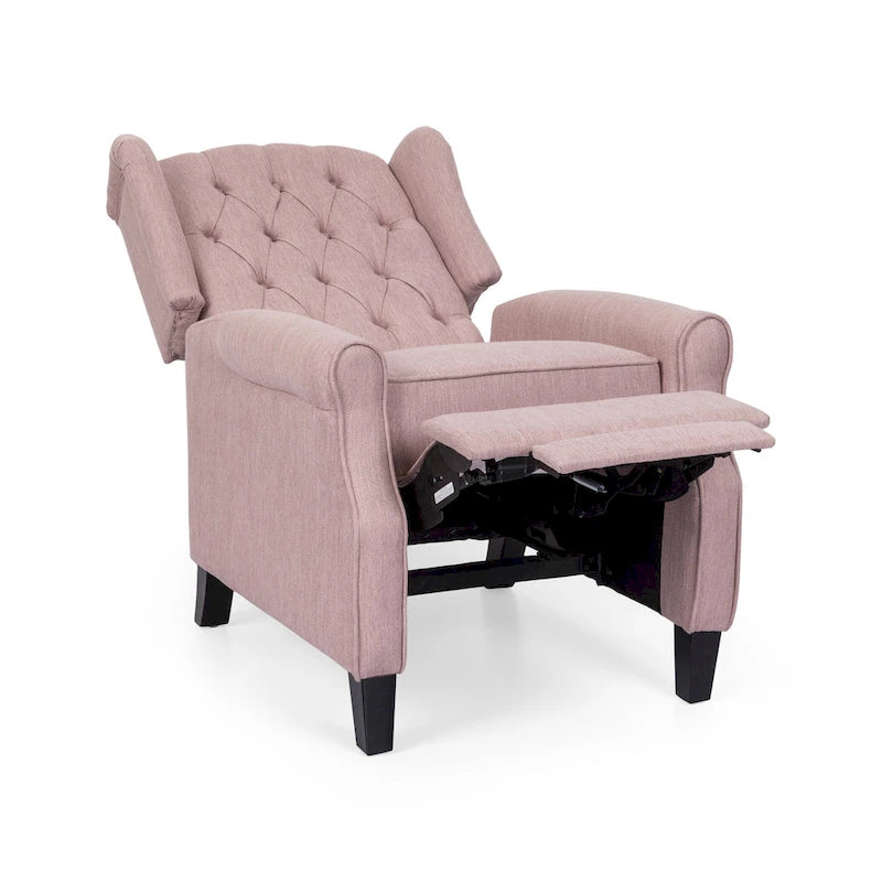 Modern Wingback Push-Back Recliner with Button-Tufted Back & Birch Legs