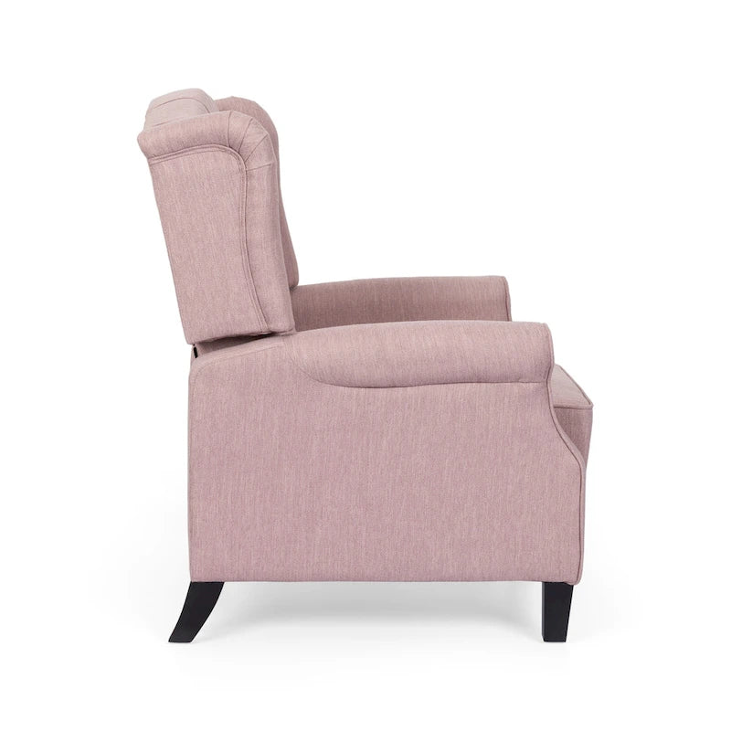 Modern Wingback Push-Back Recliner with Button-Tufted Back & Birch Legs