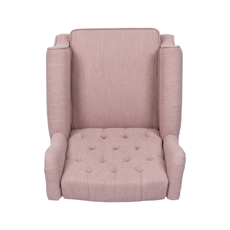 Modern Wingback Push-Back Recliner with Button-Tufted Back & Birch Legs