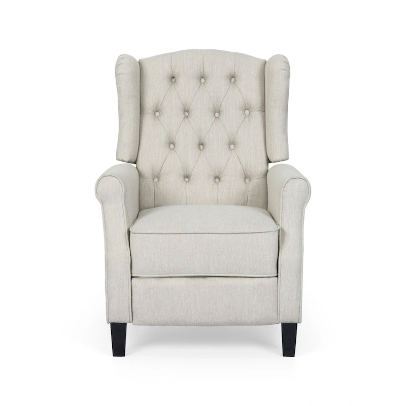 Modern Wingback Push-Back Recliner with Button-Tufted Back & Birch Legs