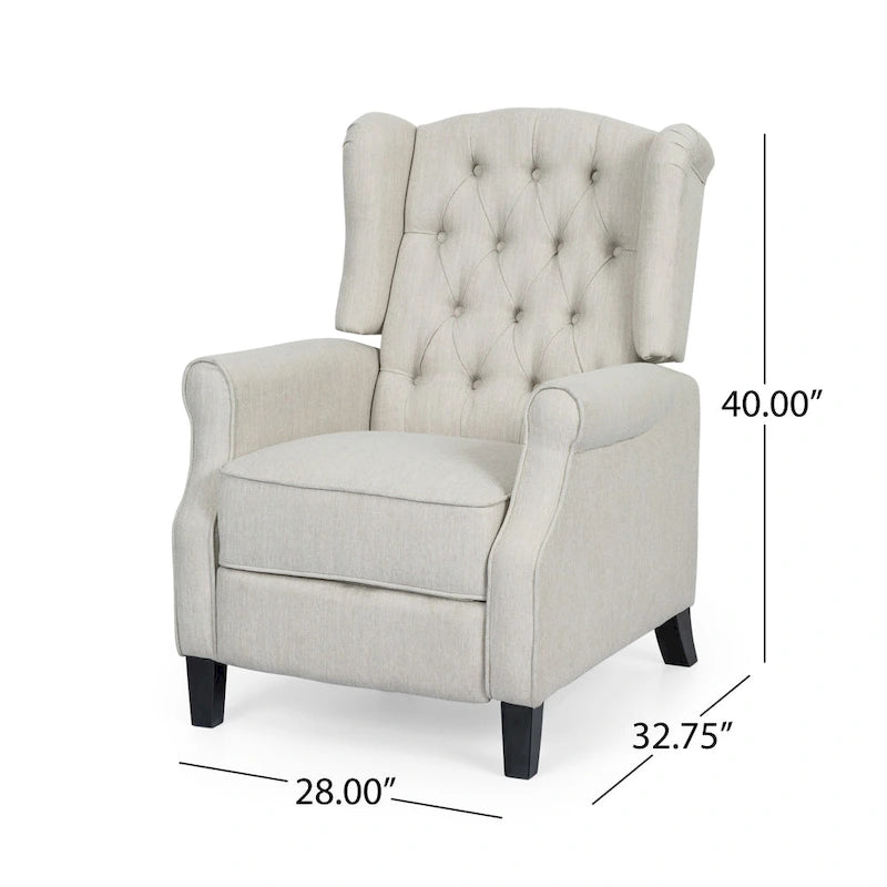 Modern Wingback Push-Back Recliner with Button-Tufted Back & Birch Legs