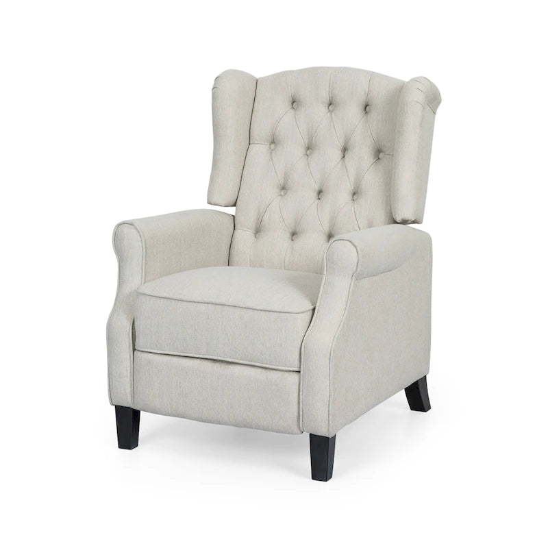 Modern Wingback Push-Back Recliner with Button-Tufted Back & Birch Legs