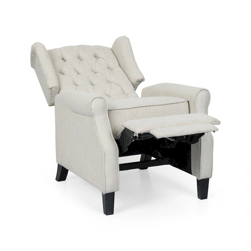 Modern Wingback Push-Back Recliner with Button-Tufted Back & Birch Legs