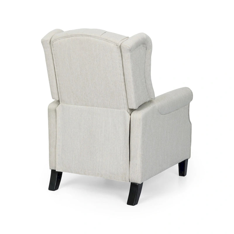 Modern Wingback Push-Back Recliner with Button-Tufted Back & Birch Legs