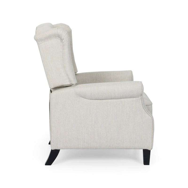 Modern Wingback Push-Back Recliner with Button-Tufted Back & Birch Legs