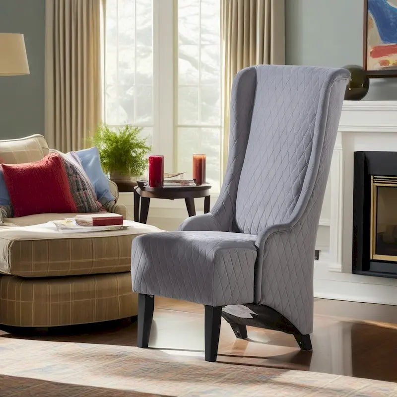 High-Back Wingback Accent Chair with Birch Wood Legs and Foam Cushion