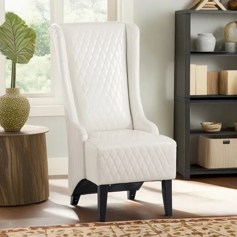 High-Back Wingback Accent Chair with Birch Wood Legs and Foam Cushion