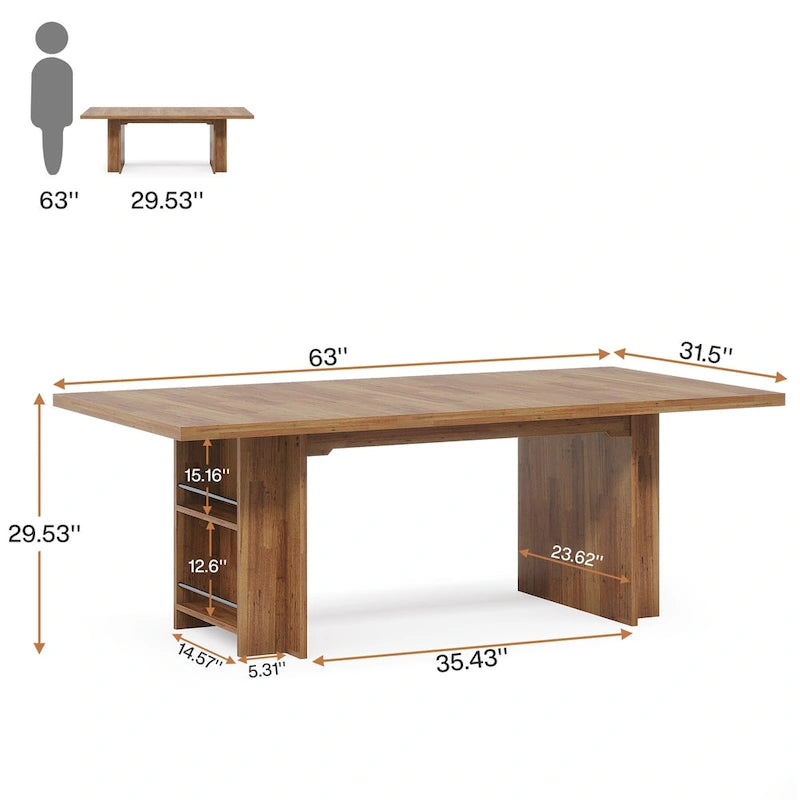 63-Inch Executive Office Desk with Dual-Tier Side Storage Shelves