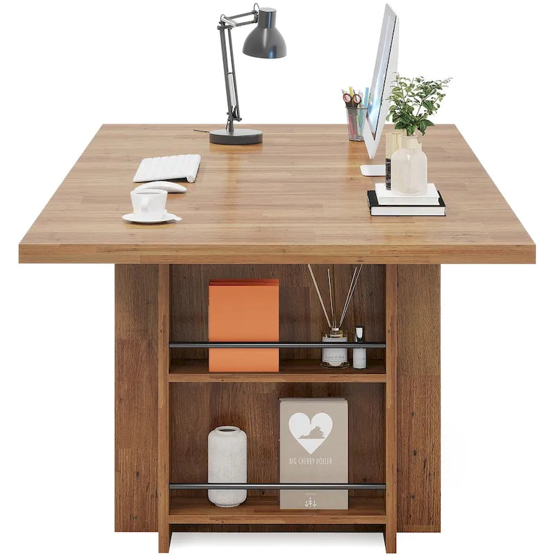 63-Inch Executive Office Desk with Dual-Tier Side Storage Shelves