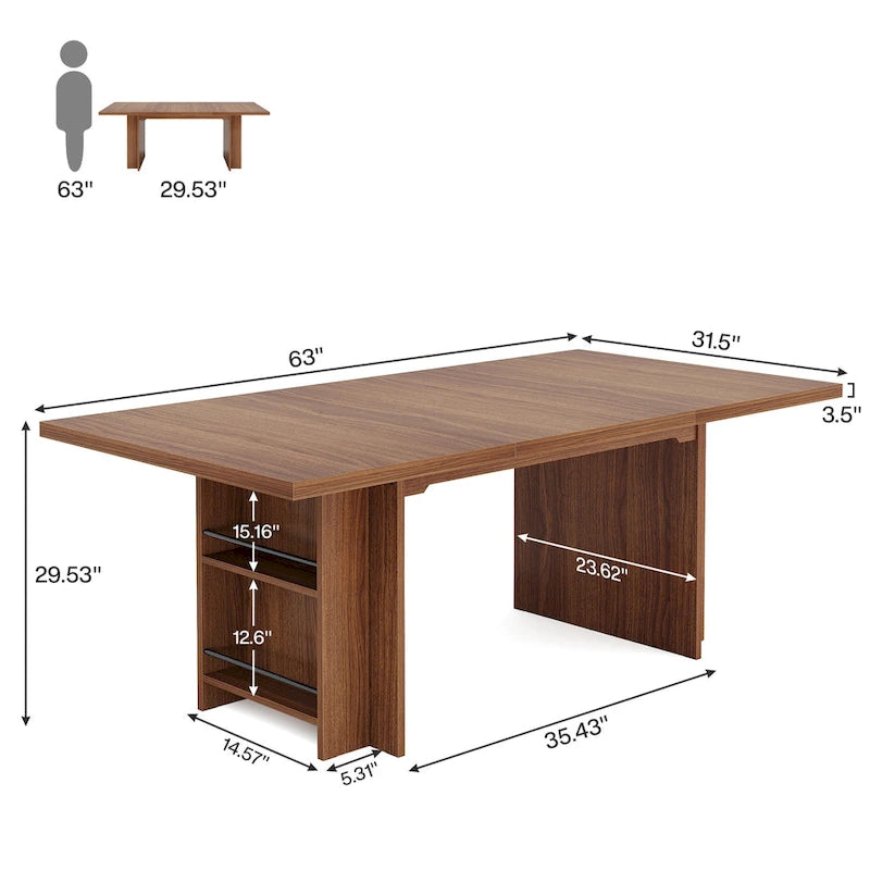 63-Inch Executive Office Desk with Dual-Tier Side Storage Shelves