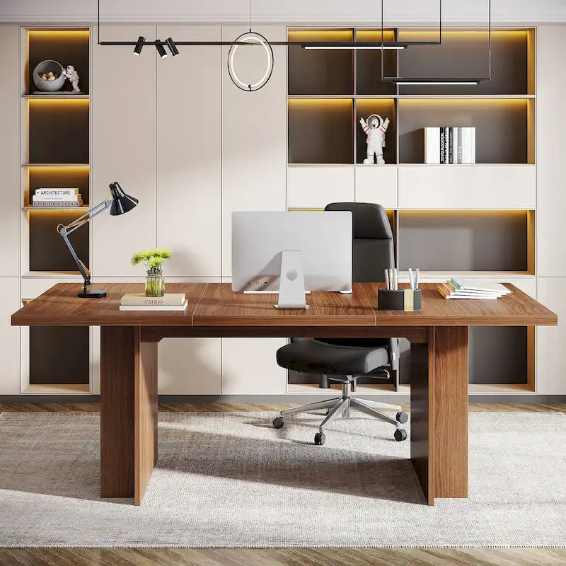 63-Inch Executive Office Desk with Dual-Tier Side Storage Shelves