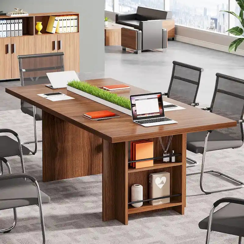 63-Inch Executive Office Desk with Dual-Tier Side Storage Shelves