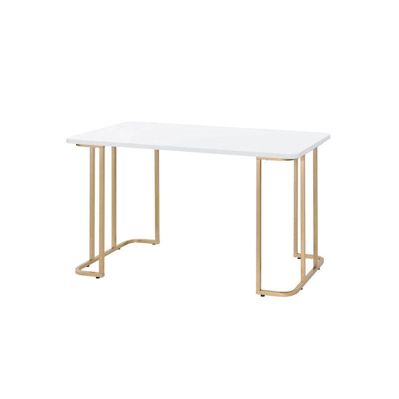Rectangular Writing Desk with Open Base & Gold-Tone Metal Frame