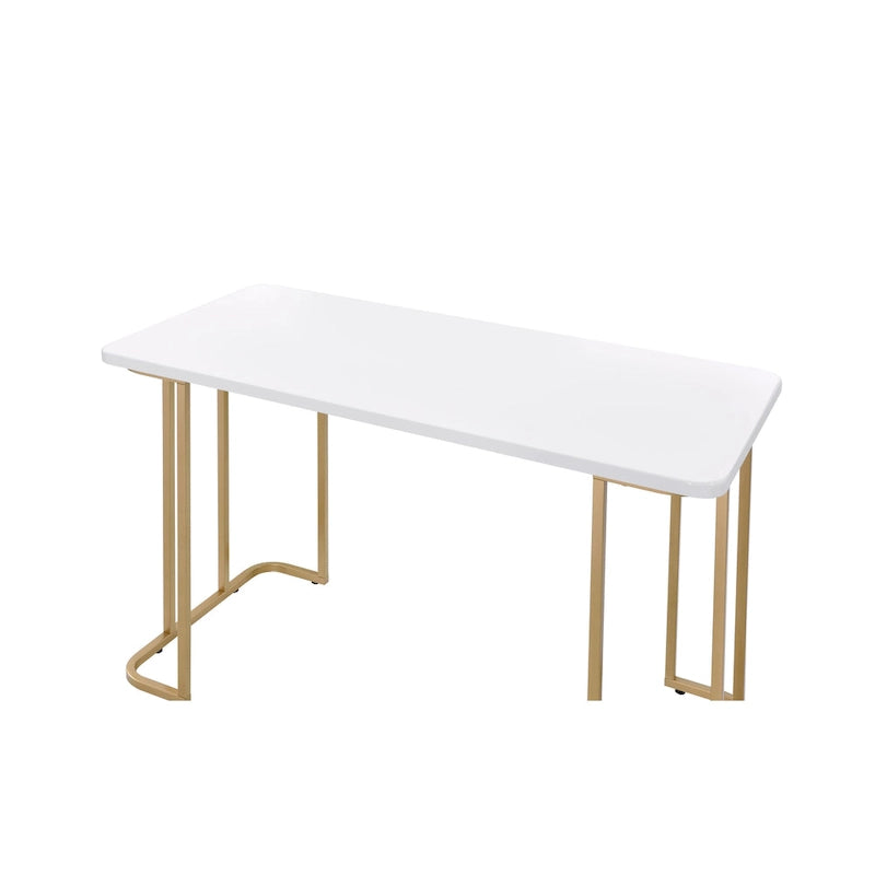 Rectangular Writing Desk with Open Base & Gold-Tone Metal Frame