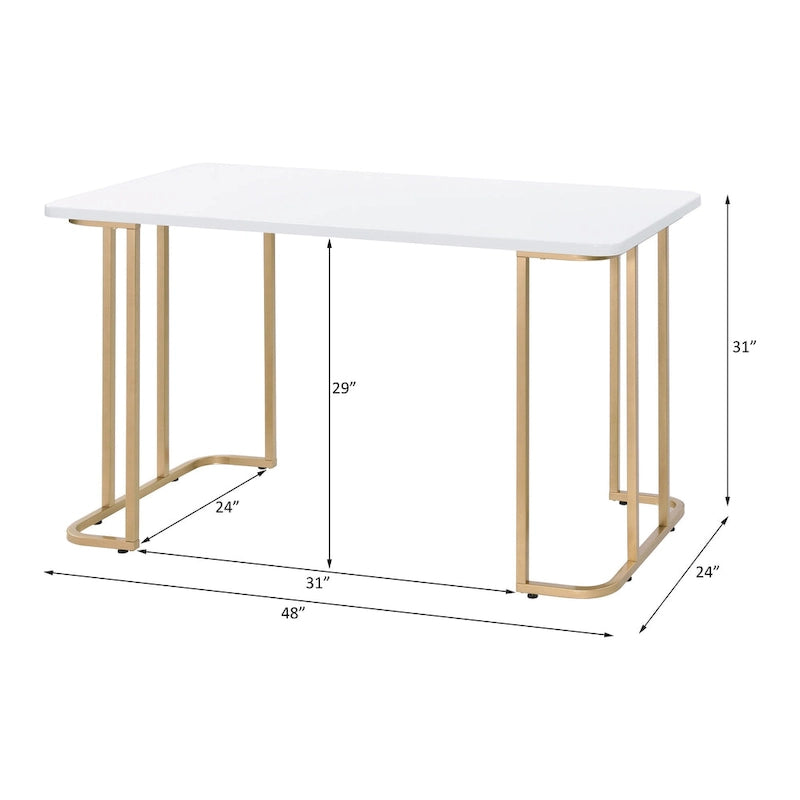 Rectangular Writing Desk with Open Base & Gold-Tone Metal Frame