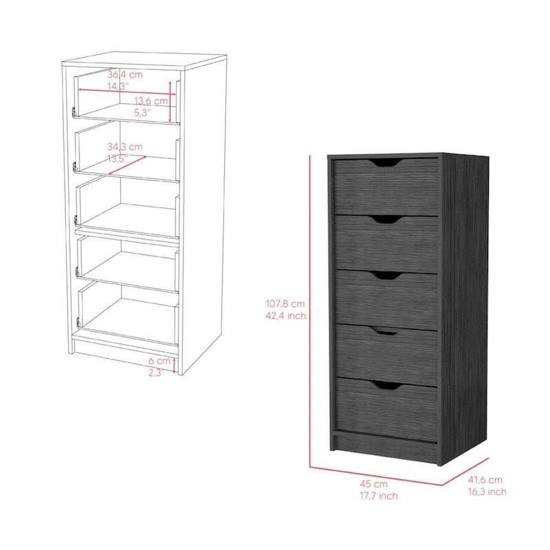 Slim Vertical 5-Drawer Dresser for Bedroom & Office