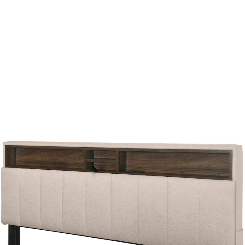 Linen Upholstered Platform Bed with Storage Headboard, Trundle, Drawers and USB Charging