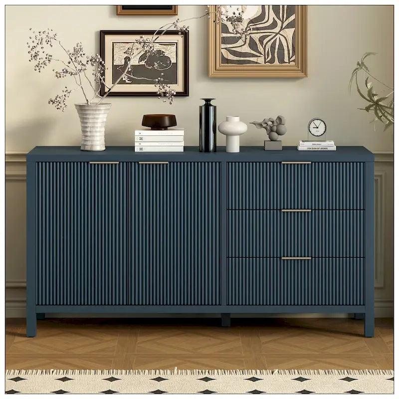 Wave-Pattern Sideboard with Storage Cabinets and Drawers