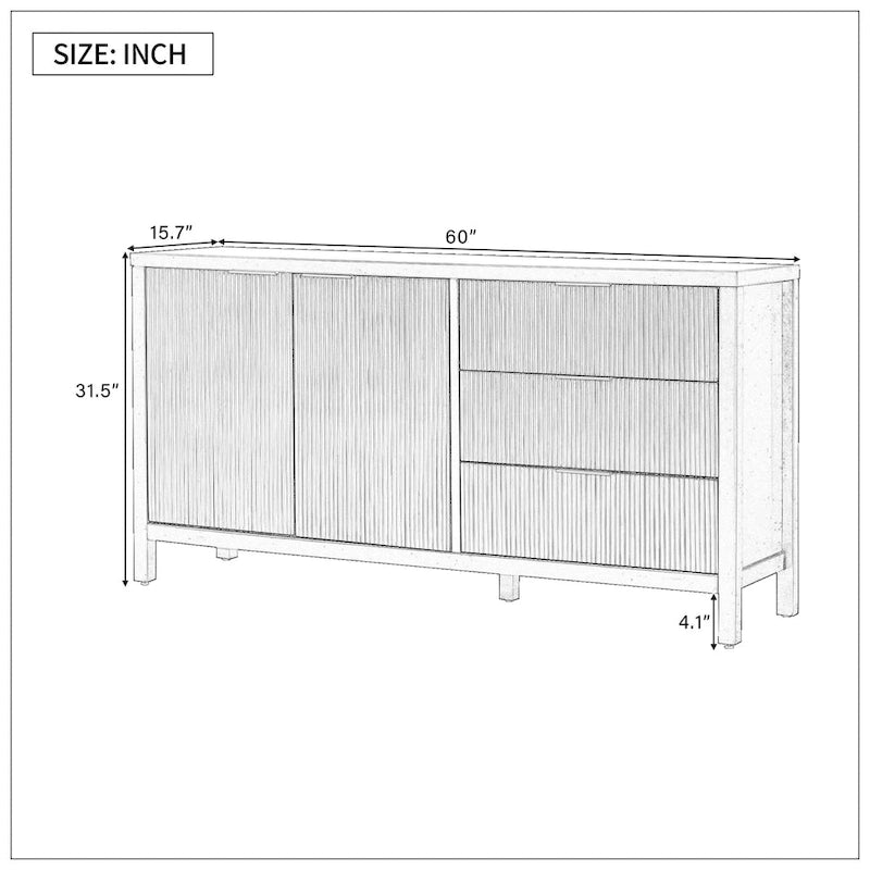 Wave-Pattern Sideboard with Storage Cabinets and Drawers