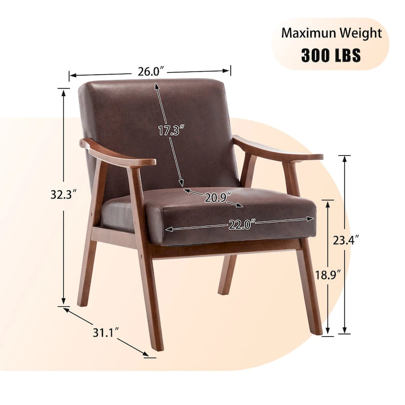 Mid-Century Accent Chair with Curved Arms, Solid Wood Frame and High-Density Cushion