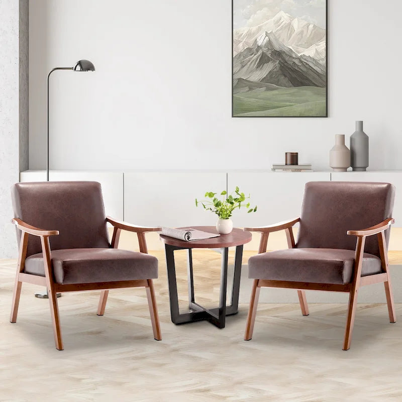 Mid-Century Accent Chair with Curved Arms, Solid Wood Frame and High-Density Cushion