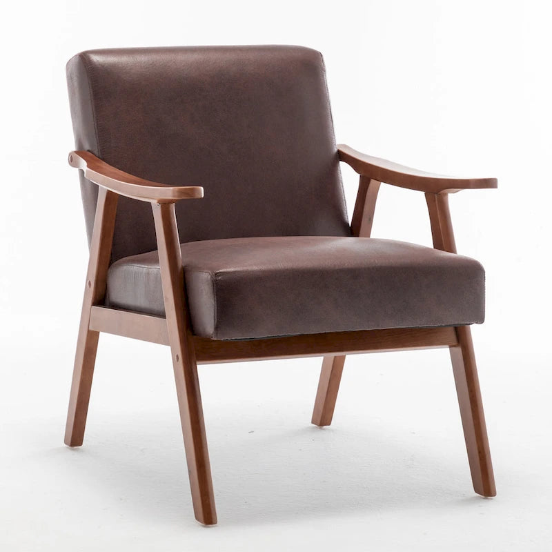 Mid-Century Accent Chair with Curved Arms, Solid Wood Frame and High-Density Cushion