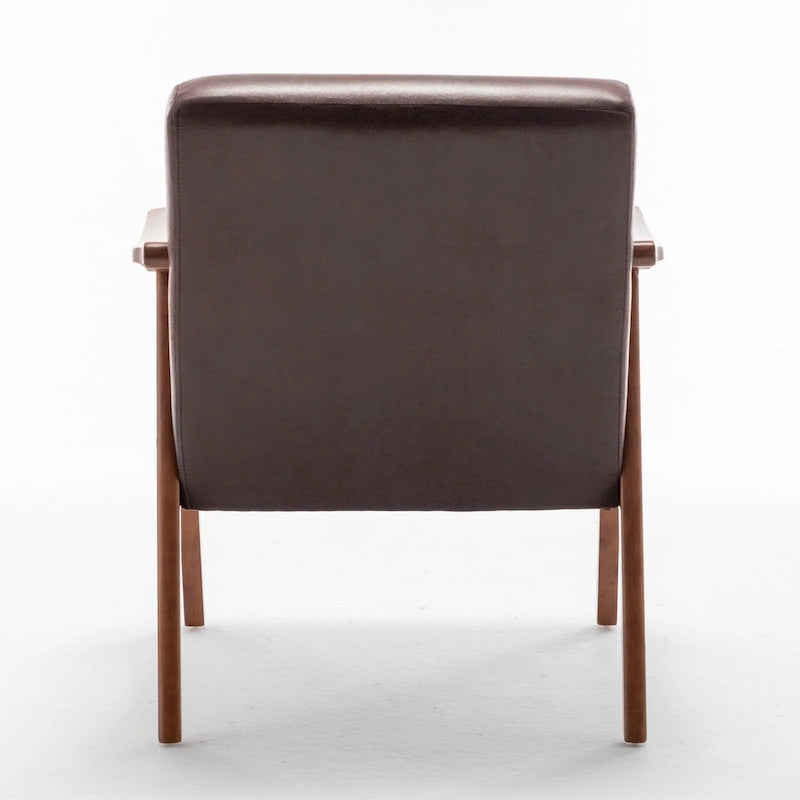 Mid-Century Accent Chair with Curved Arms, Solid Wood Frame and High-Density Cushion