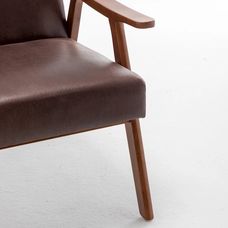 Mid-Century Accent Chair with Curved Arms, Solid Wood Frame and High-Density Cushion