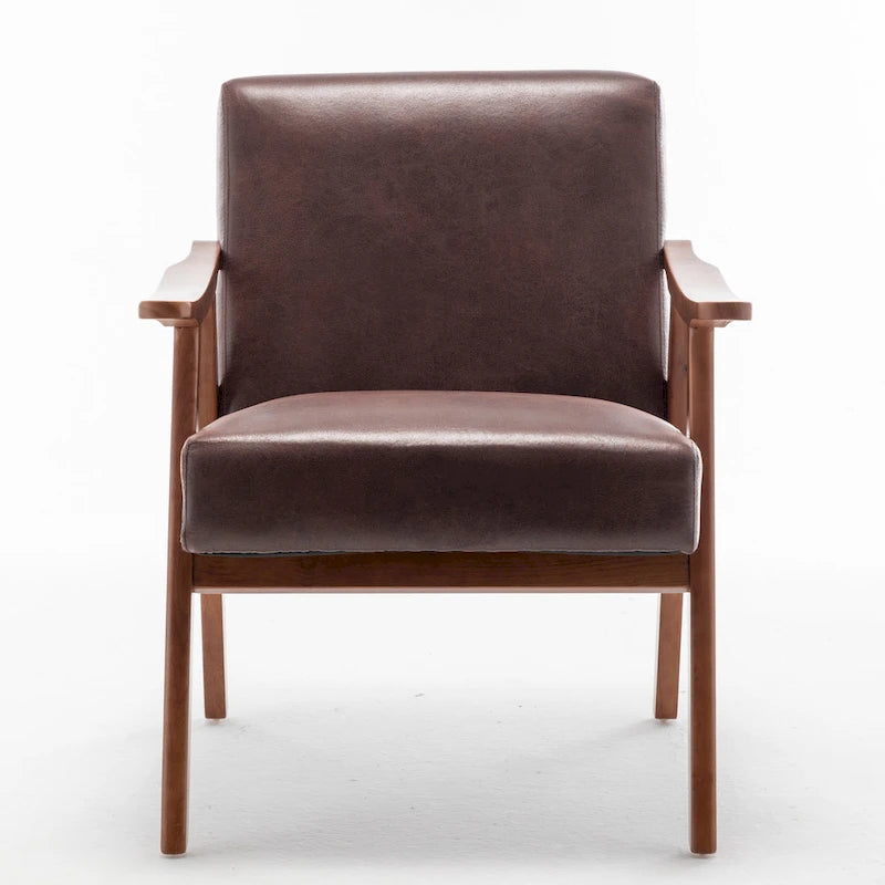 Mid-Century Accent Chair with Curved Arms, Solid Wood Frame and High-Density Cushion