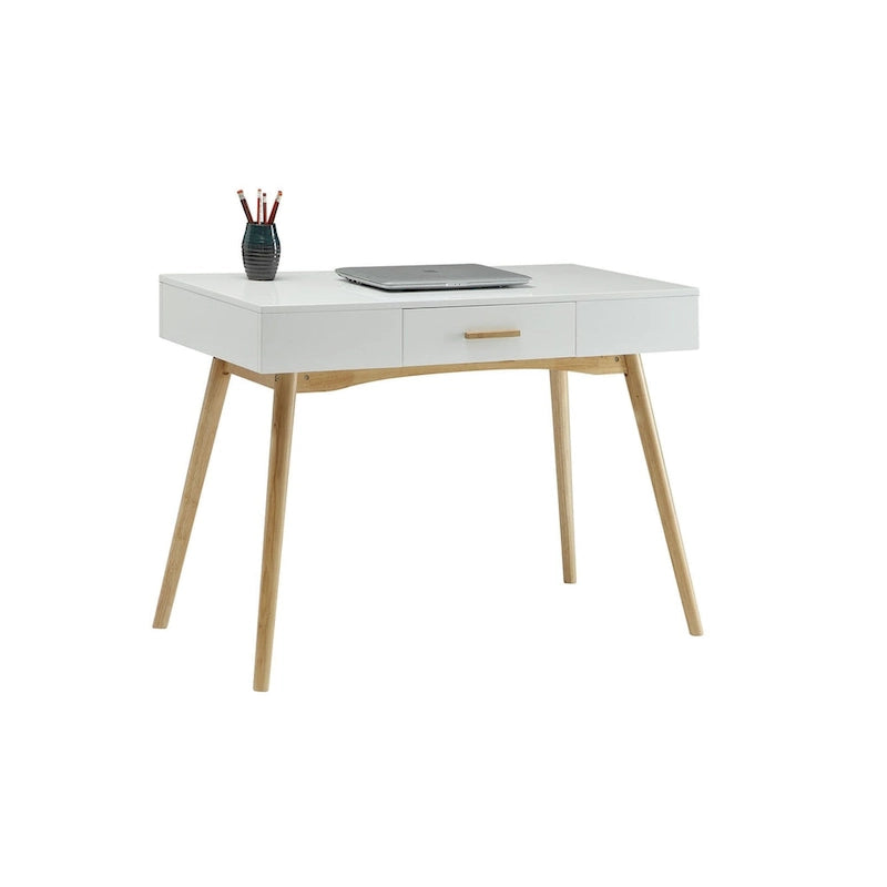 Mid-Century Writing Desk with Drawer, Tapered Wood Legs and Piano Gloss Top
