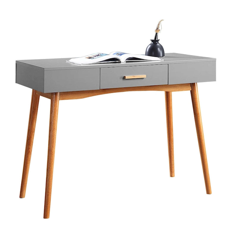 Mid-Century Writing Desk with Drawer, Tapered Wood Legs and Piano Gloss Top