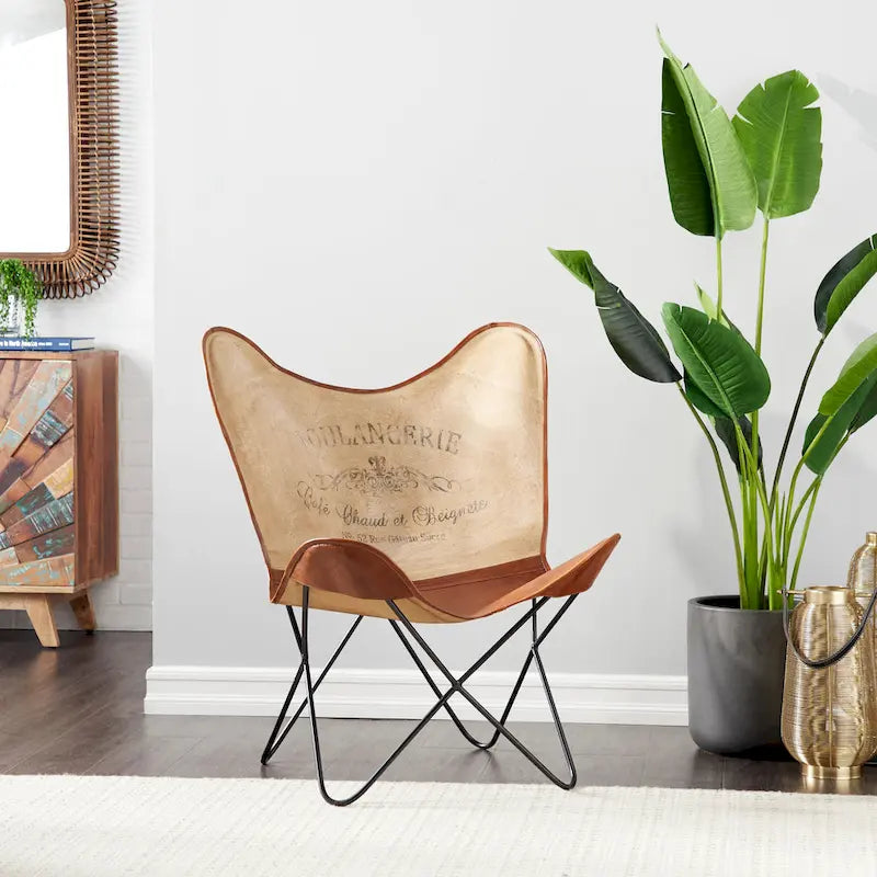 Leather Butterfly Lounge Chair with Black Metal Stand