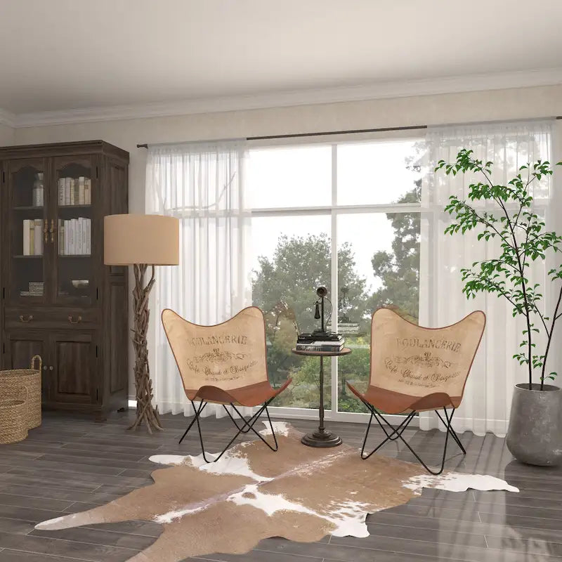 Leather Butterfly Lounge Chair with Black Metal Stand