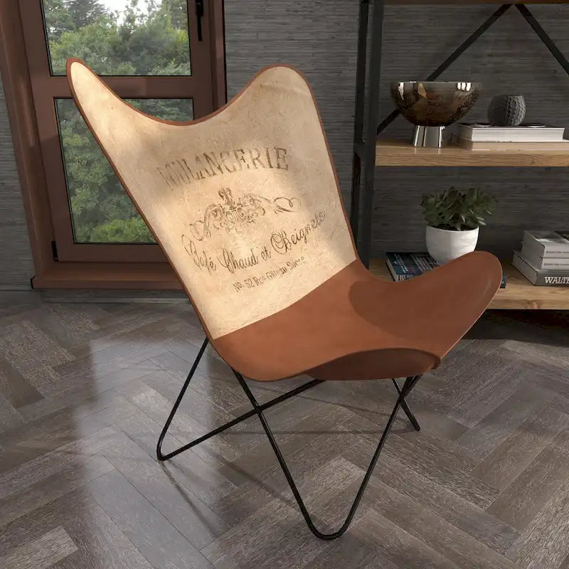 Leather Butterfly Lounge Chair with Black Metal Stand