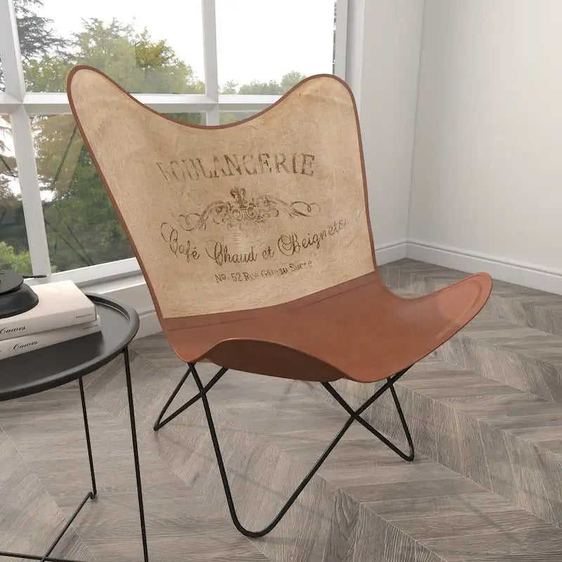 Leather Butterfly Lounge Chair with Black Metal Stand