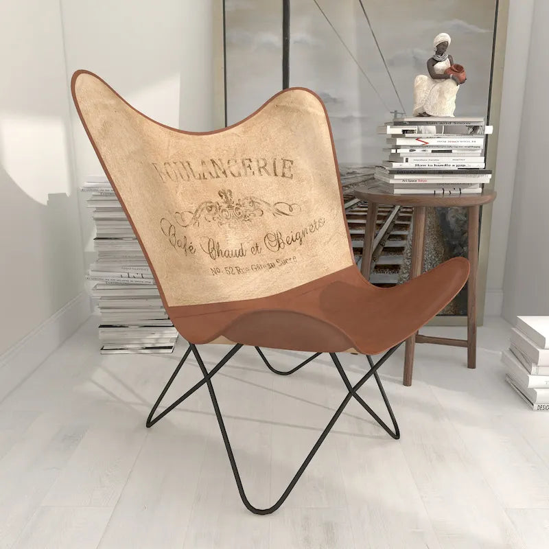 Leather Butterfly Lounge Chair with Black Metal Stand