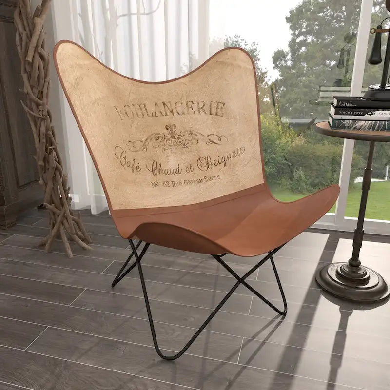 Leather Butterfly Lounge Chair with Black Metal Stand