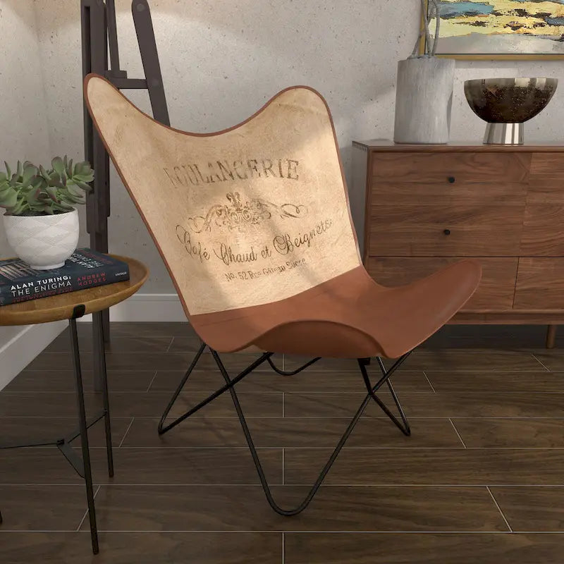 Leather Butterfly Lounge Chair with Black Metal Stand