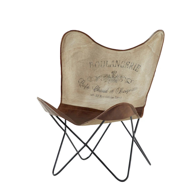 Leather Butterfly Lounge Chair with Black Metal Stand