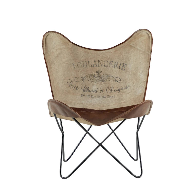 Leather Butterfly Lounge Chair with Black Metal Stand