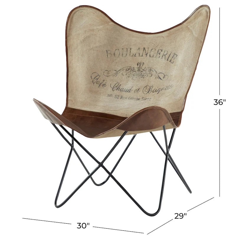 Leather Butterfly Lounge Chair with Black Metal Stand