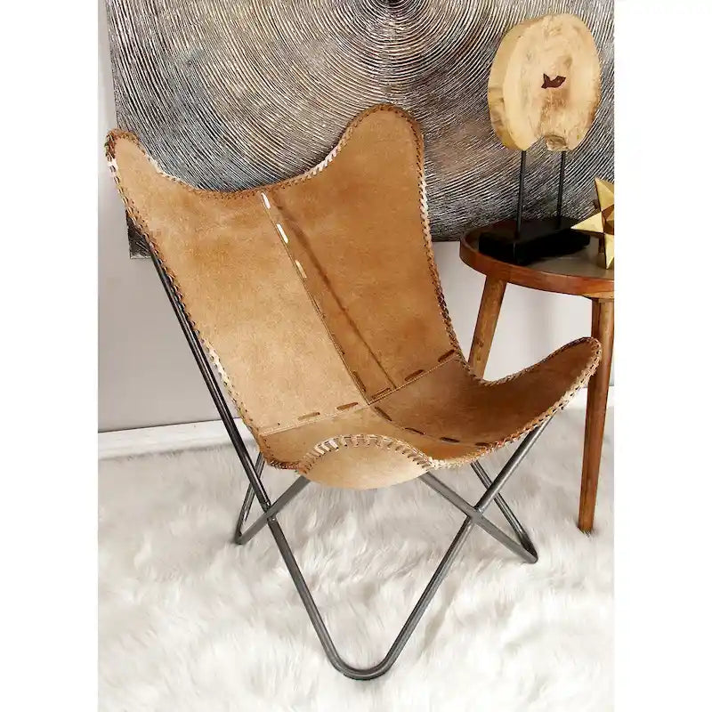 Leather Butterfly Lounge Chair with Black Metal Stand