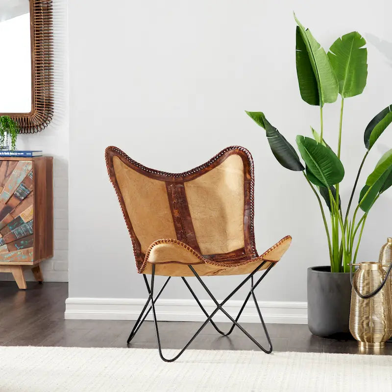 Leather Butterfly Lounge Chair with Black Metal Stand