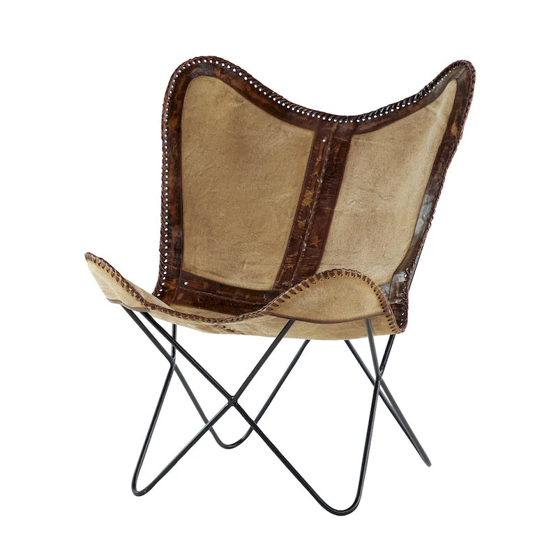 Leather Butterfly Lounge Chair with Black Metal Stand