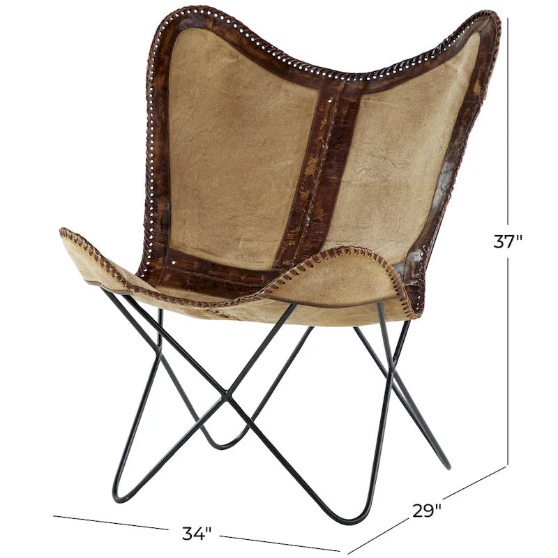 Leather Butterfly Lounge Chair with Black Metal Stand