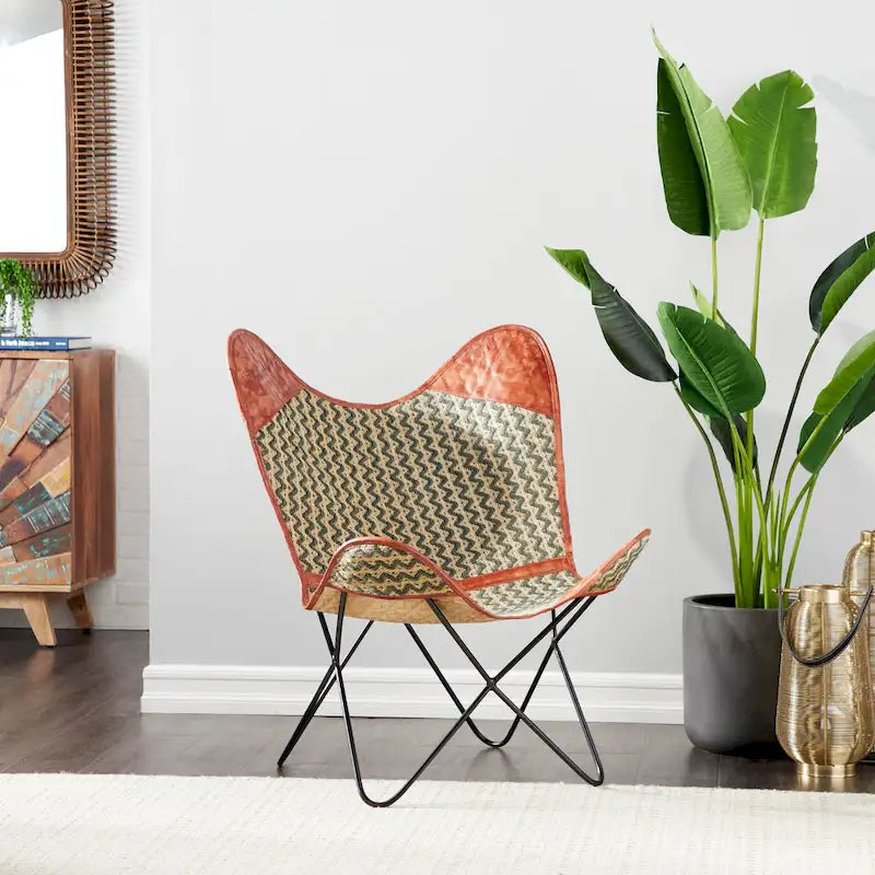 Leather Butterfly Lounge Chair with Black Metal Stand